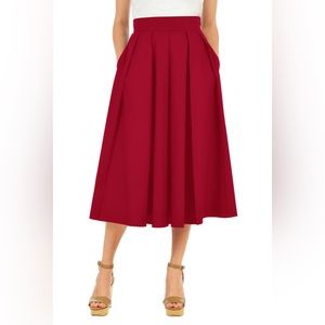Pleated Stretch Cotton Poplin Midi Skirt